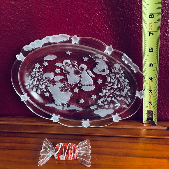 VTG Mikasa Holiday Frosted Oval Dish w Angels & Handblown Glass Candy Ornament - Picture 4 of 6